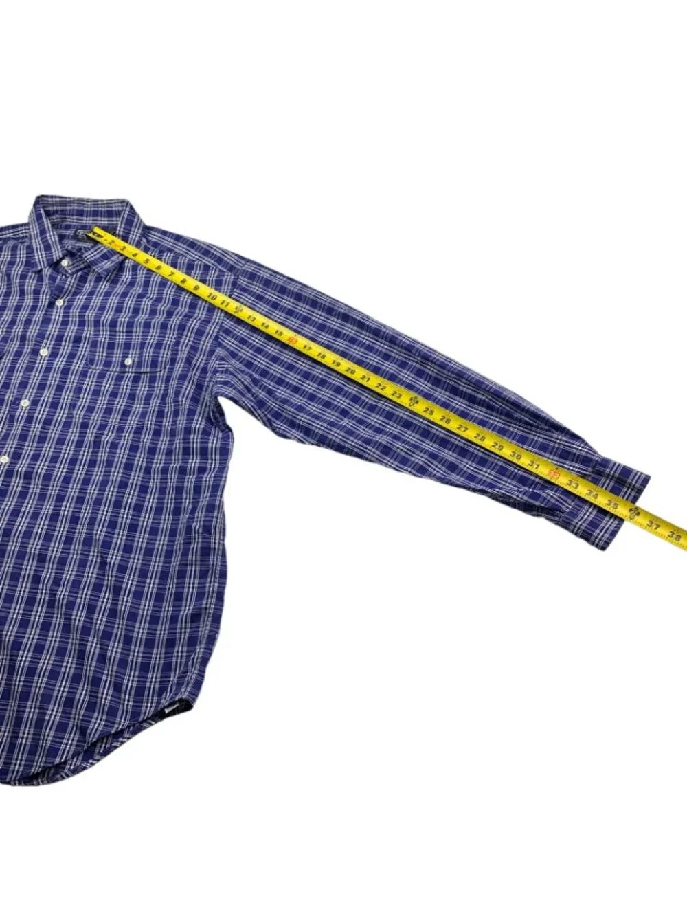 VTG Polo Ralph Lauren Men's 100% Cotton L/S Work Shirt Blue/White Plaid • XL